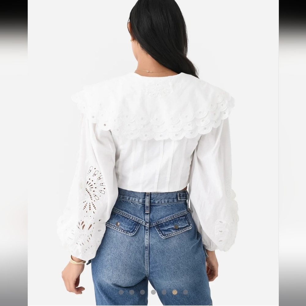 FARM RIO Richelieu Big Collar Off White Battenberg Lace Blouse M RARE SRP $240 - Picture 9 of 16